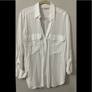 Zara white long sleeve blouse